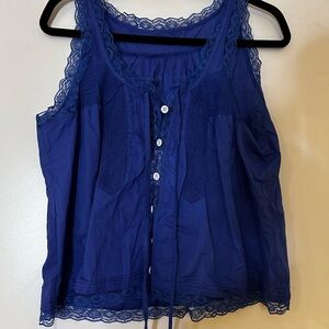 Blue Lace Trim Sleeveless Top